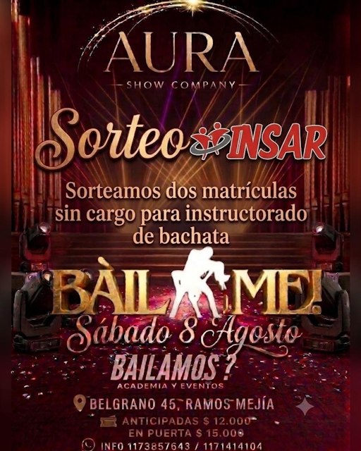 Sorteo INSAR - Dos matrículas sin cargo para instructorado de bachata